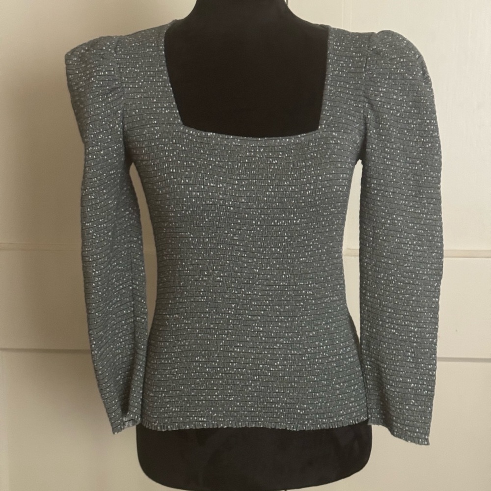 Nation Ltd Elasticated Top Gray Size S Long Sleeves Smocked Square Neck